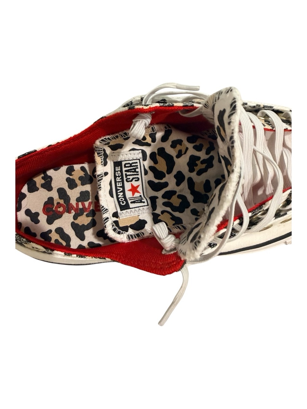 Converse Chuck Taylor All Star Double Upper Low Tops in Red and Leopard - Picture 4 of 10
